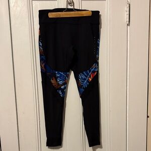 Black Leggings with Blue and Orange Pattern